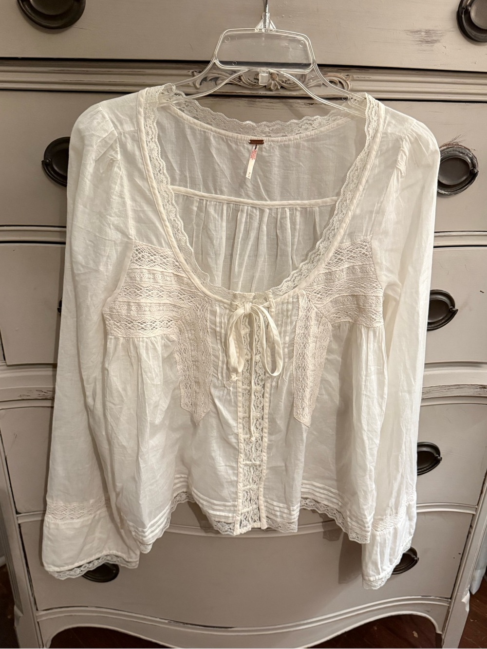 Free People Cream Lace-Trim Peasant Blouse - Picture 6 of 13